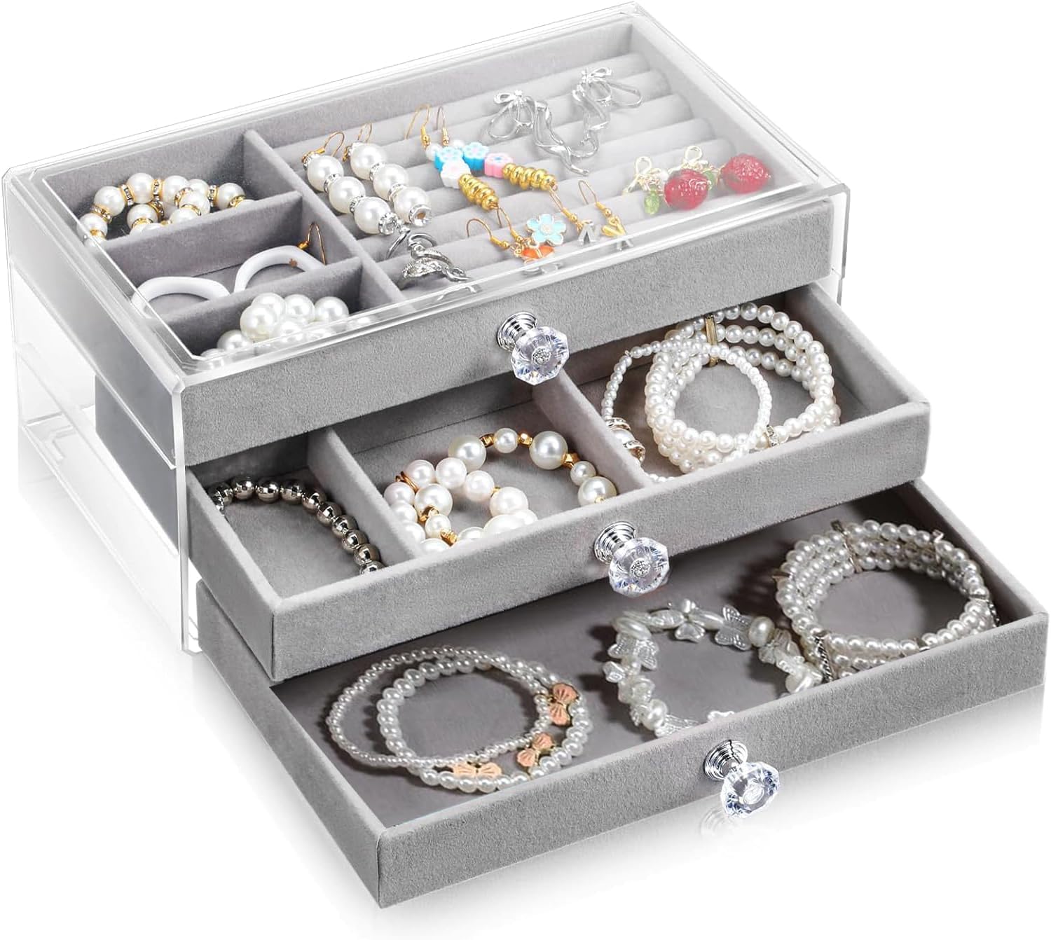 Velvet Jewellery Organiser – 3 Drawers — photo 1