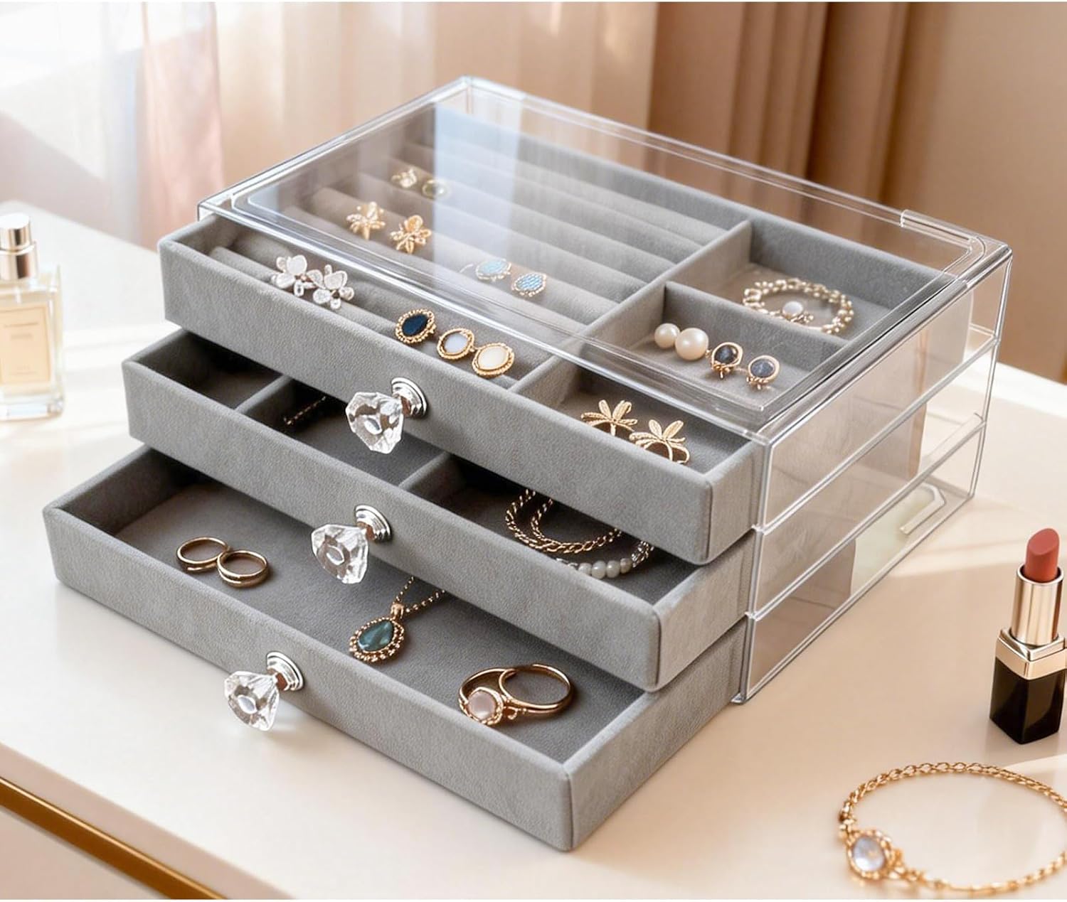 Velvet Jewellery Organiser – 3 Drawers — photo 4