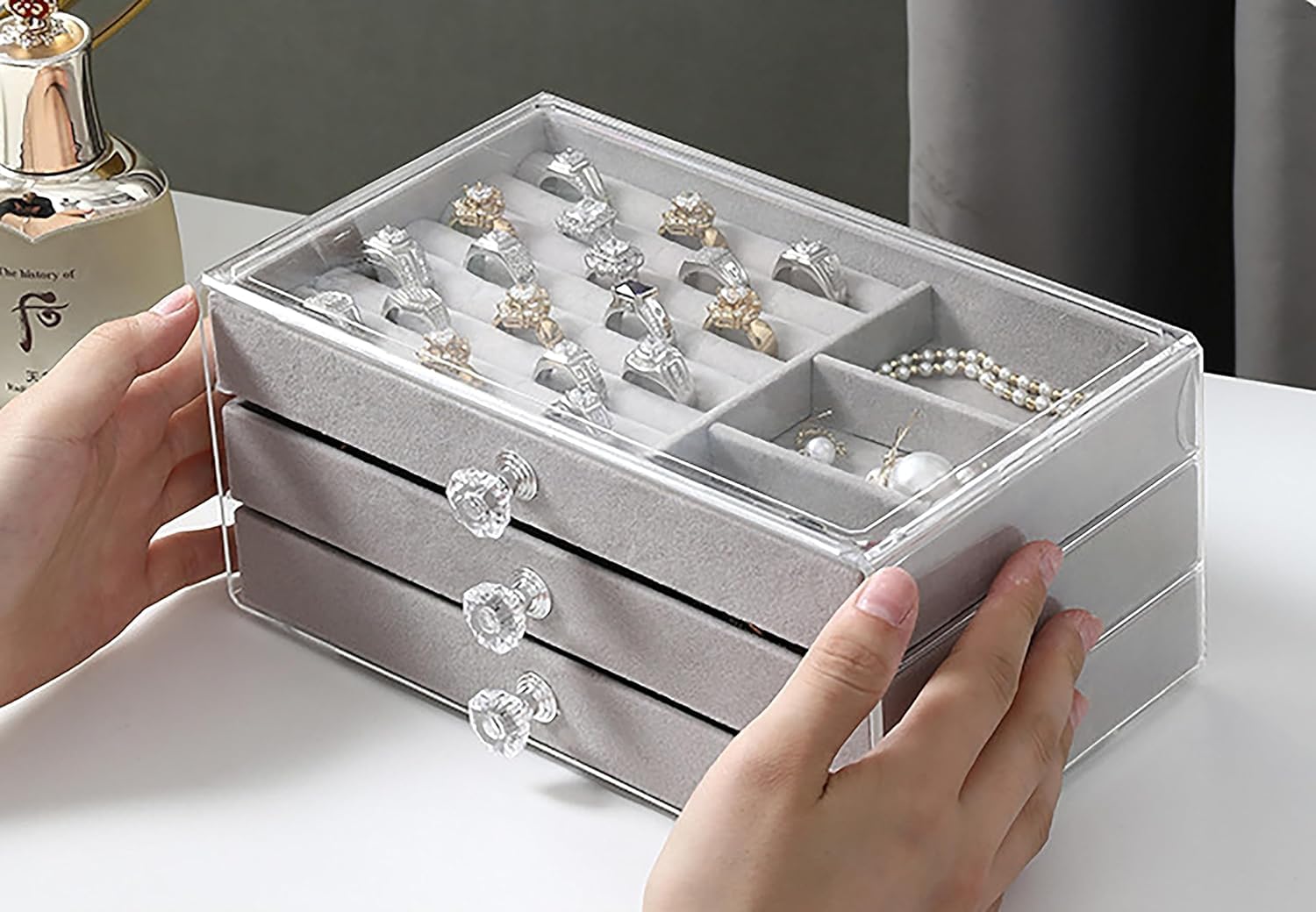 Velvet Jewellery Organiser – 3 Drawers — photo 6