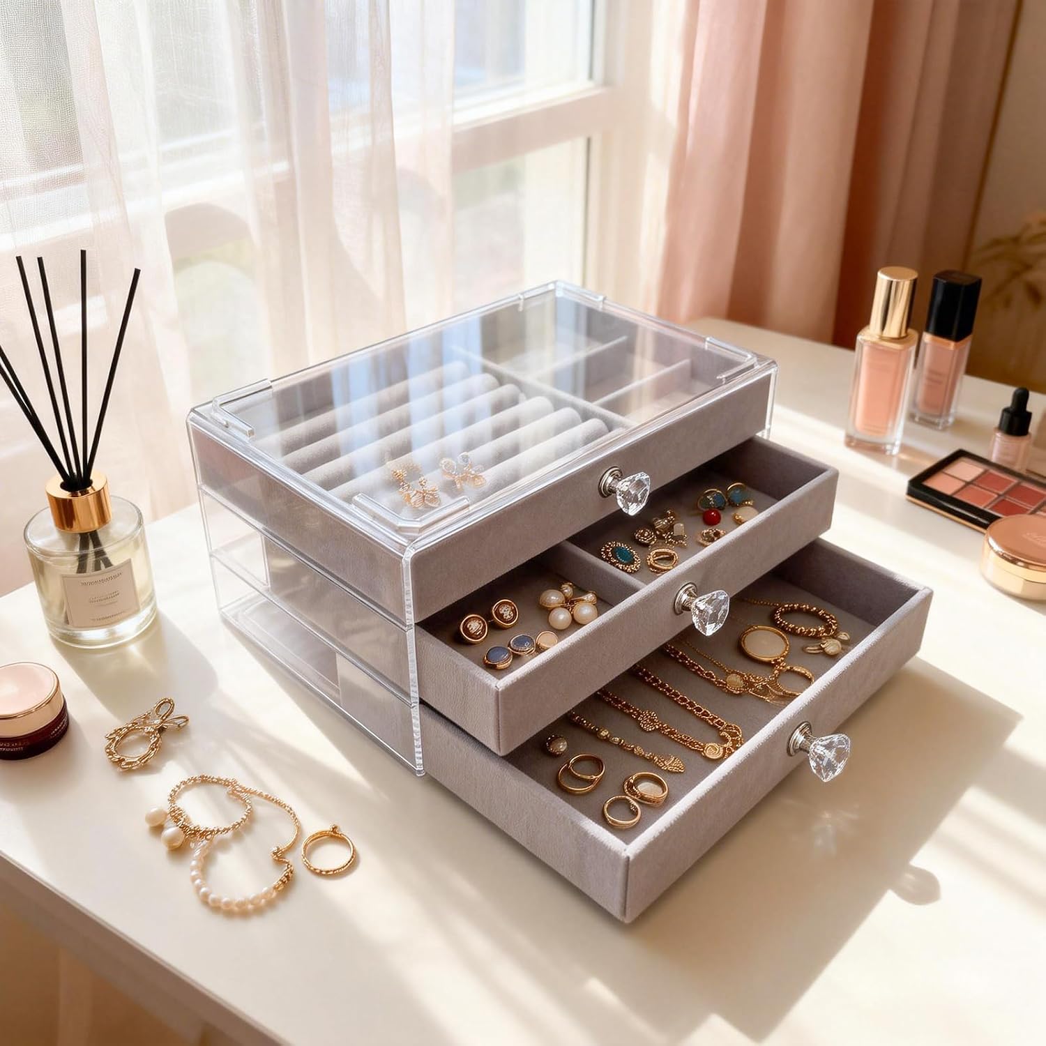 Velvet Jewellery Organiser – 3 Drawers — photo 5