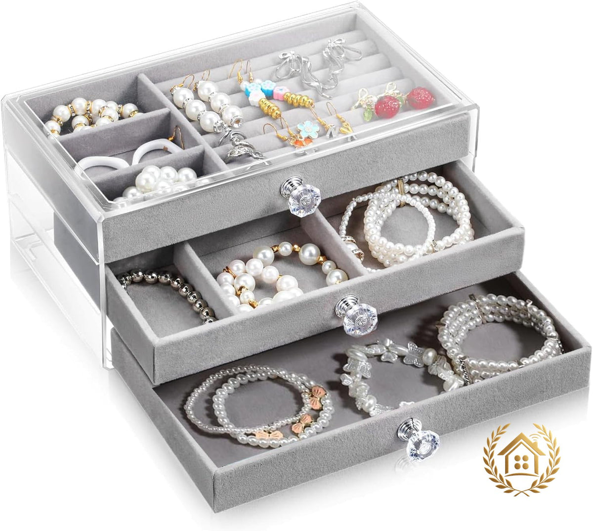 Velvet Jewellery Organiser – 3 Drawers