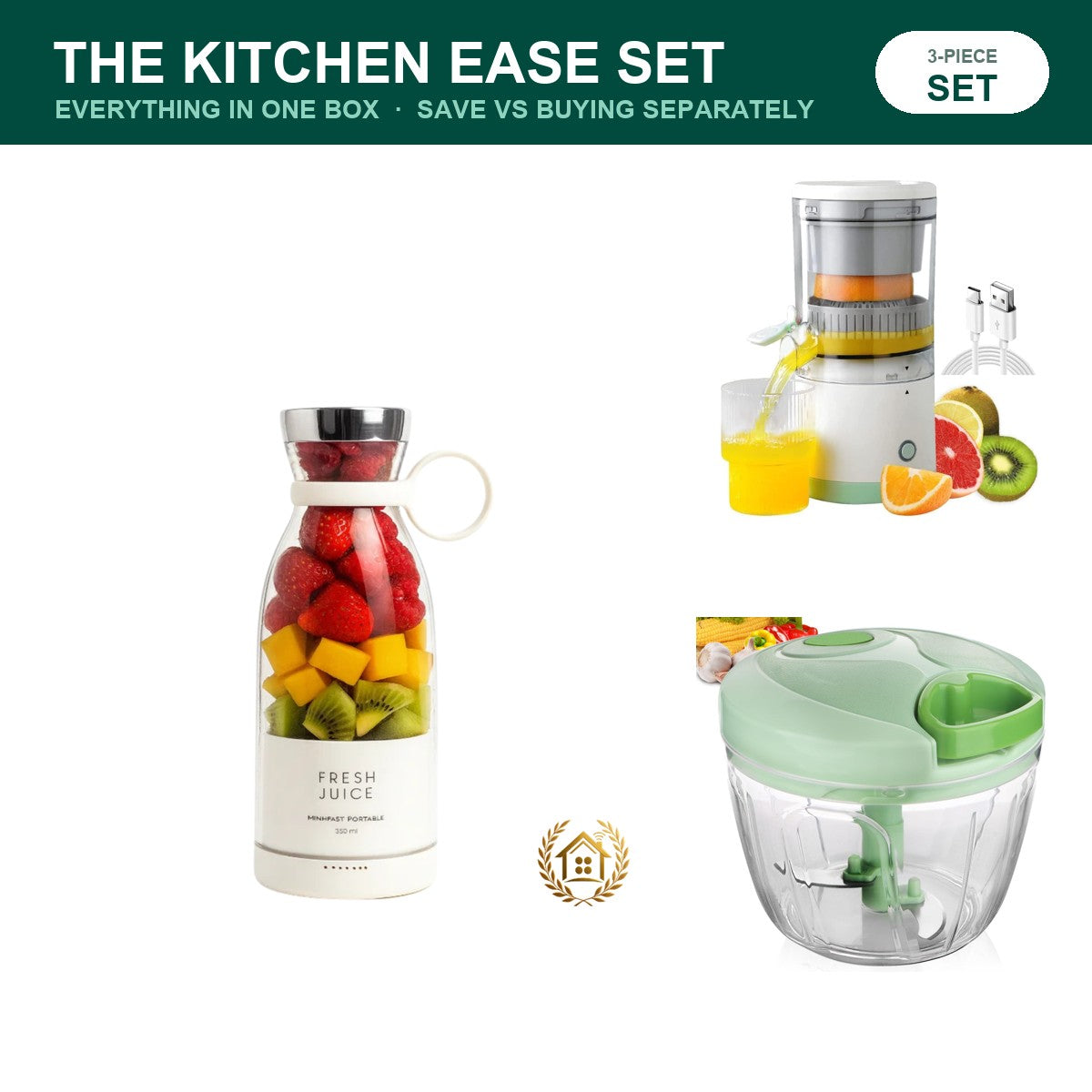 The Kitchen Ease Set — Blender, Squeezer & Chopper — three-piece set