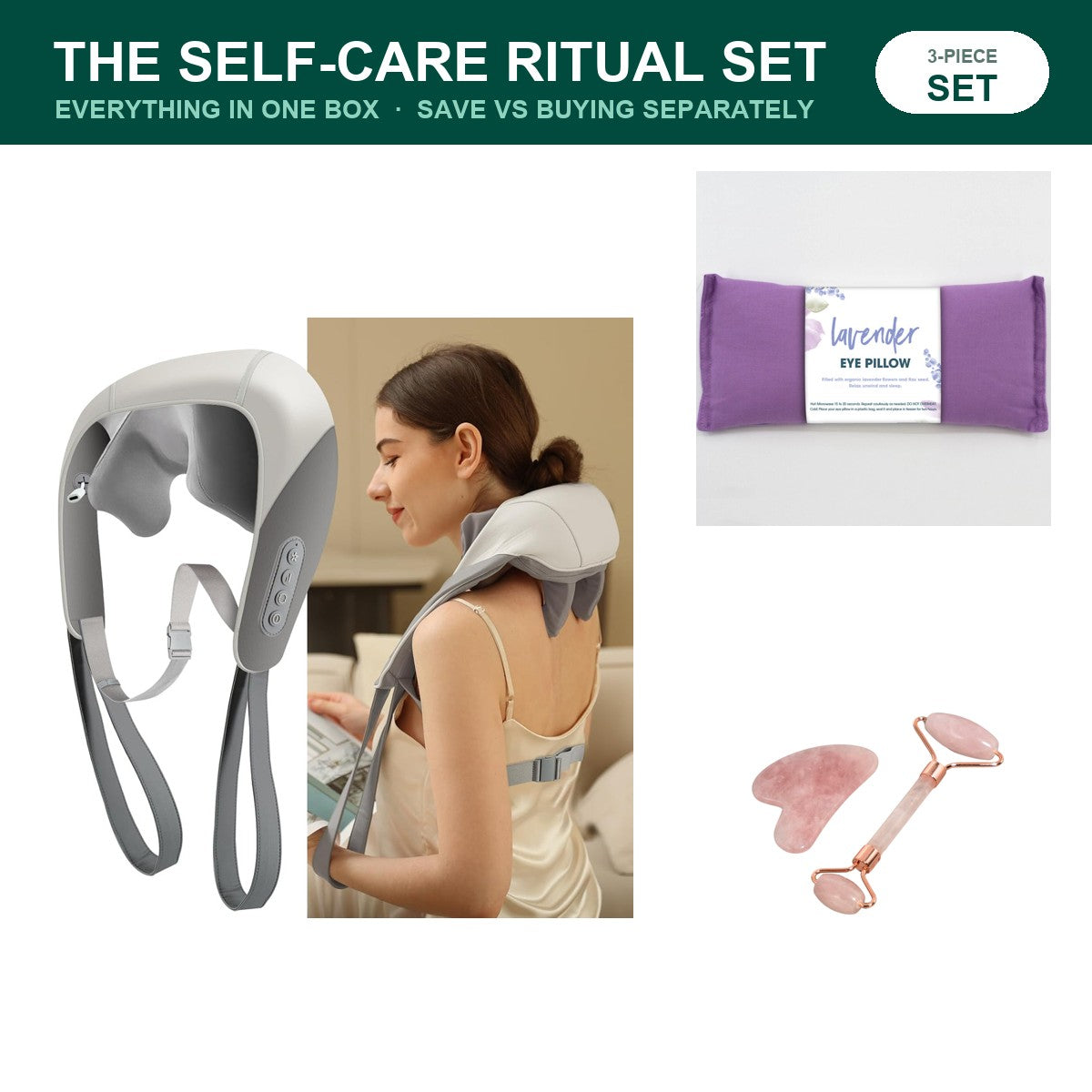 The Self-Care Ritual Set — Wrap, Eye Mask & Gua Sha — three-piece set