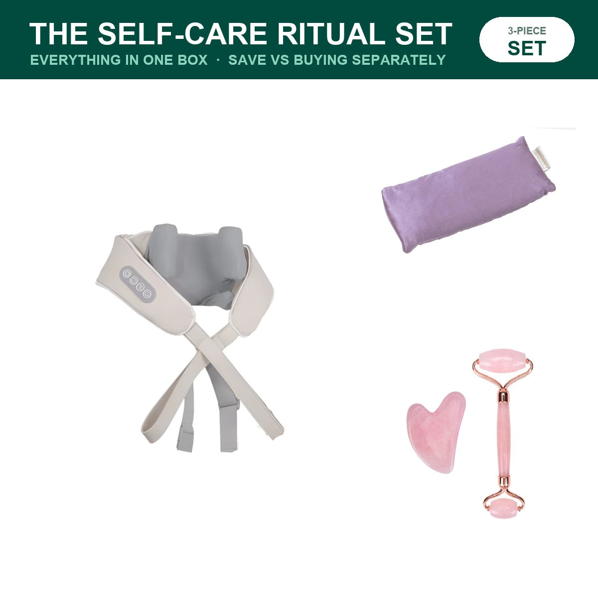 The Self-Care Ritual Set — Wrap, Eye Mask & Gua Sha — three-piece set